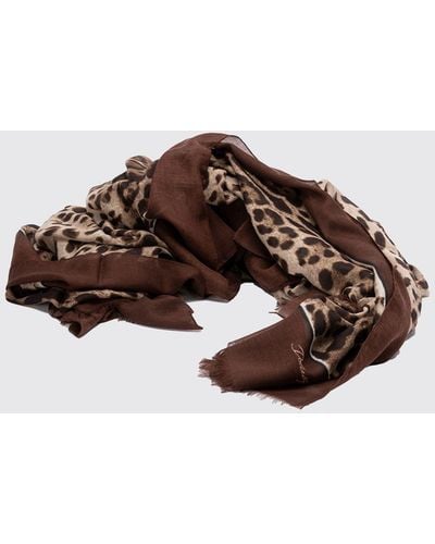 Dolce & Gabbana Foulard animalier in misto cashmere - Marrone