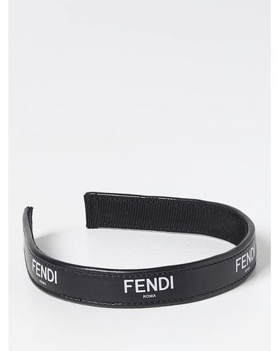 Fendi Leather Headband With Printed Logo - White