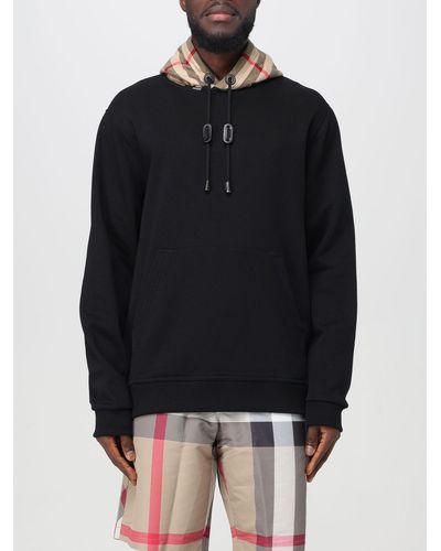 Burberry Jersey Hoodie With Check Hood - Black