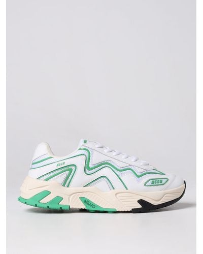 MSGM Sneakers In Leather And Mesh - Green