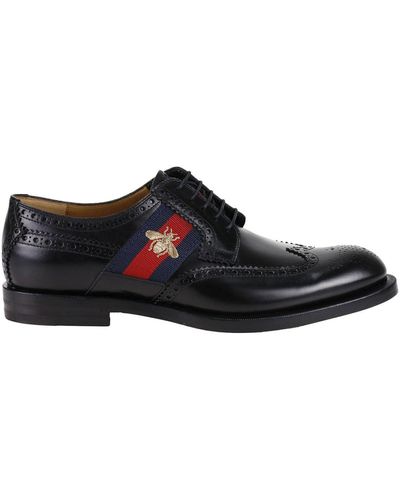 Gucci Oxford Spirit Shoes With Web Bands And Bee - Black