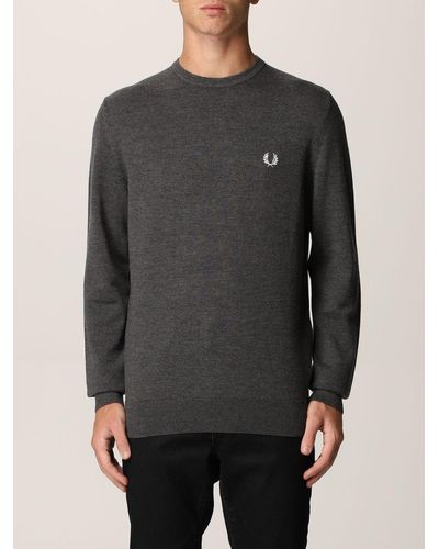 Fred Perry Sweater In Merino Wool And Cotton Blend - Gray