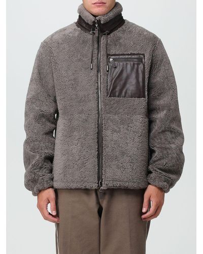 Emporio Armani Reversible Jacket In Leather And Shearling - Grey