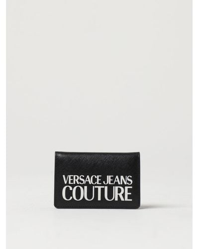 Versace Portacarte di credito in pelle saffiano con logo - Bianco