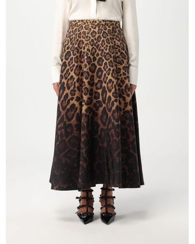 Valentino Faille Animal Print Degrade' Skirt - Brown