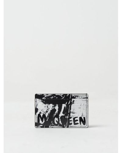 Alexander McQueen Porte-cartes en cuir à imprimé graffiti - Blanc
