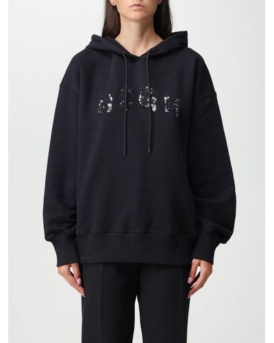 MSGM Cotton Sweatshirt With Sequined Logo - Blue