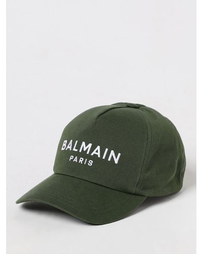 Balmain Cappello in cotone con logo ricamato - Verde