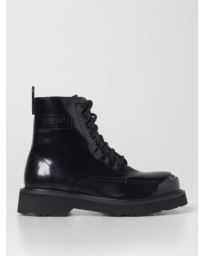 KENZO Smile Ankle Boots In Brushed Leather - Black
