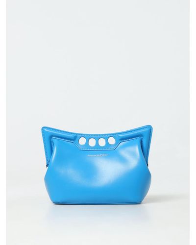 Alexander McQueen The Peak Bag In Leather With Logo - Blue