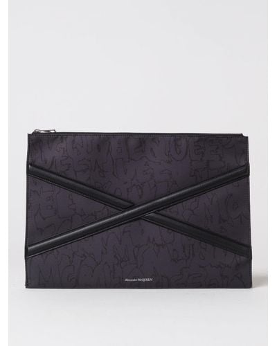 Alexander McQueen Clutch in nylon e pelle - Nero