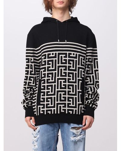 Balmain Sweatshirt In Linen And Wool Blend - Black