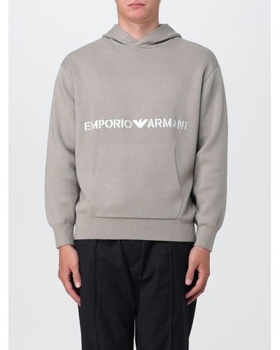 Emporio Armani Sweatshirt In Wool Blend With Logo - Gray