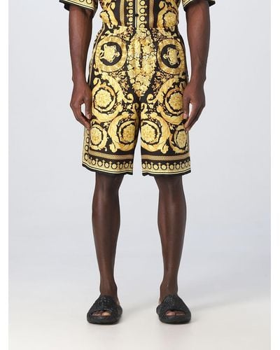 Versace Barocco Shorts In Silk - Yellow