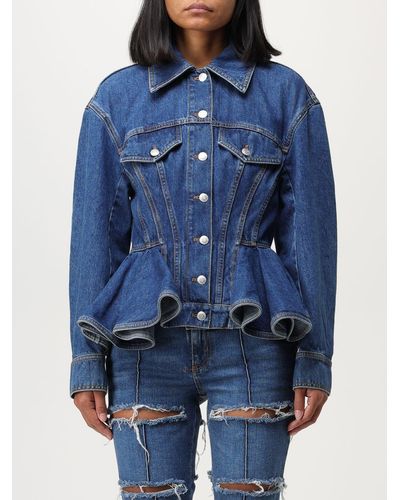 Alexander McQueen Chaqueta de peplum de mezclilla de - Azul