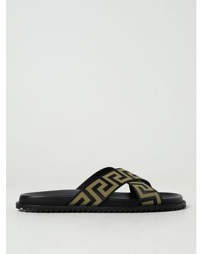 Versace Sliders In Fabric And Leather - Black
