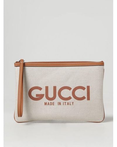Gucci Pochette in pelle e tela mini - Neutro