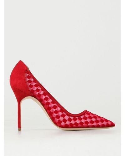 Manolo Blahnik Pumps In Suede And Mesh With Check Pattern - Red