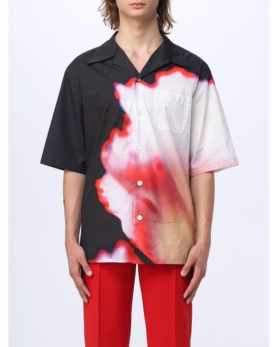 Alexander McQueen Solarised Flower Shirt In Cotton - Red