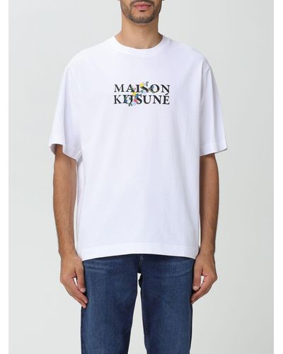 Maison Kitsuné T-shirt con stampa logo e ricamo - Bianco