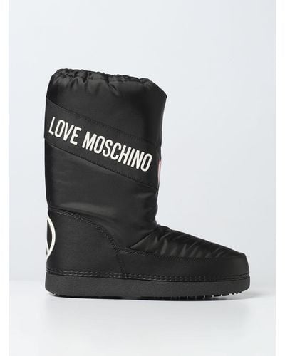 Love Moschino Snow Boots In Nylon With Contrasting Logo - Black