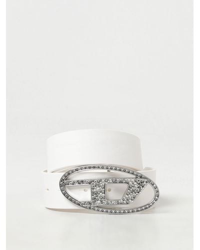 DIESEL Rhinestone-embellished Leather Belt - White
