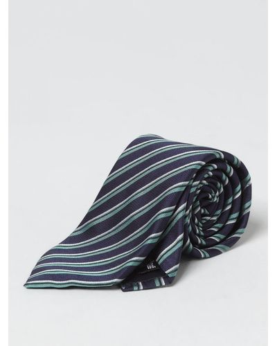 Emporio Armani Tie In Silk With Striped Pattern - Blue