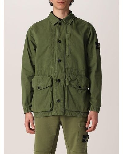 Stone Island Jacket In Brushed Cotton - Green