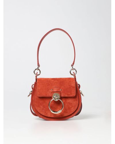 Chloé Tess Bag In Suede - Red