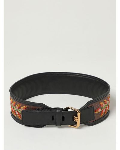 Etro Belt In Leather And Coated Cotton Canvas - Black