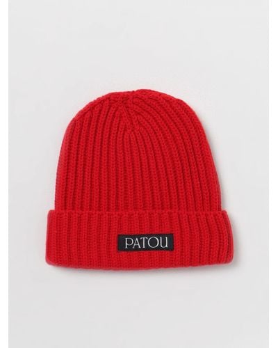 Patou Cappello in lana a coste con logo applicato - Rosso