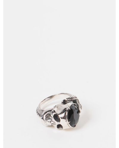 Alexander McQueen Side Skull Ring In Brass With Crystal - White