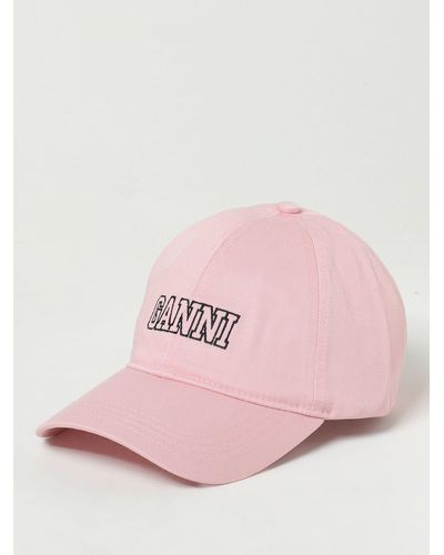 Ganni Cappello in cotone organico con logo - Rosa