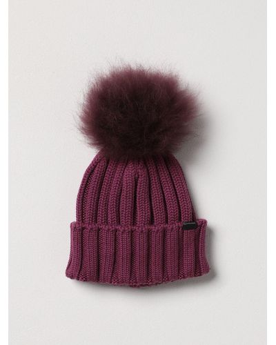 Woolrich Cappello in lana tricot con pompon - Viola