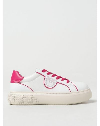 Pinko Weiße leder flatform sneakers mit love birds logo - Pink