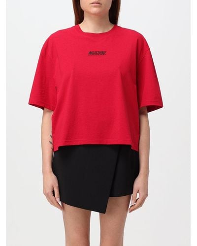 Moschino T-shirt in cotone con logo ricamato - Rosso