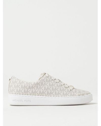 Michael Kors Michael Keaton Sneakers In Coated Cotton With All-over Mk Monogram - White