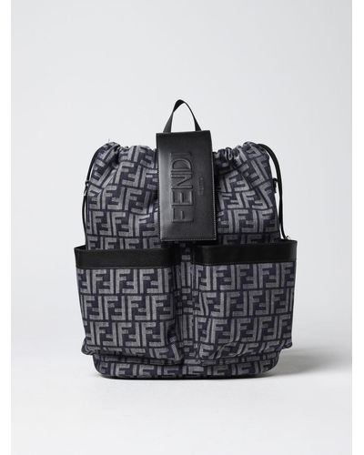 Fendi Strike Backpack In Denim With Jacquard Ff Monogram - Black