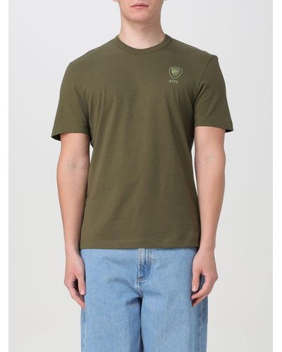 Blauer T-shirt in cotone con logo - Verde