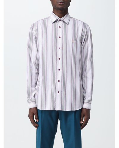Etro Camicia in cotone a righe con logo - Bianco