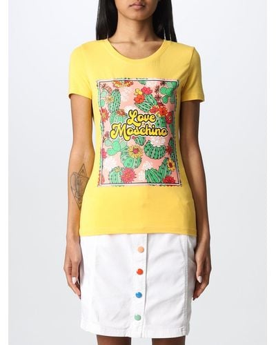 Love Moschino T-shirt In Cotton With Print - Yellow