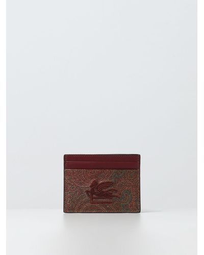 Etro Credit Card Holder In Paisley Coated Cotton With Embroidered Logo - White
