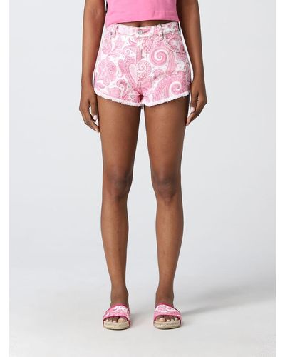 Etro Liquid Paisley Beach Denim Shorts - Pink