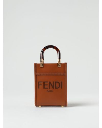 Fendi Sunshine Leather Bag With Printed Logo - Brown