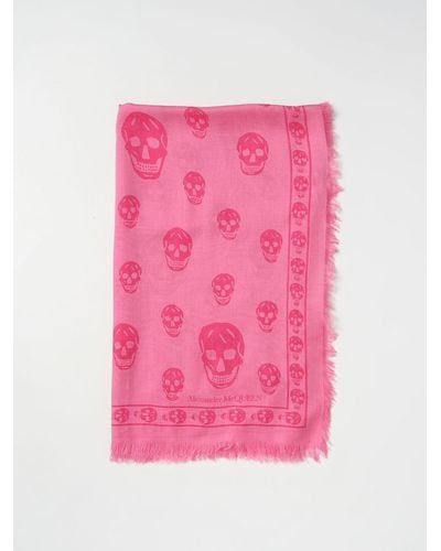Alexander McQueen Skull Scarf In Silk Blend - Pink