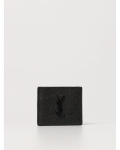 Saint Laurent Wallet In Crocodile Print Leather With Monogram - White