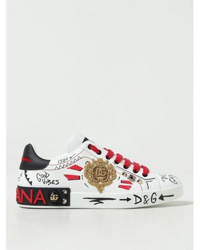 Dolce & Gabbana Leather Sneakers With Logo - White