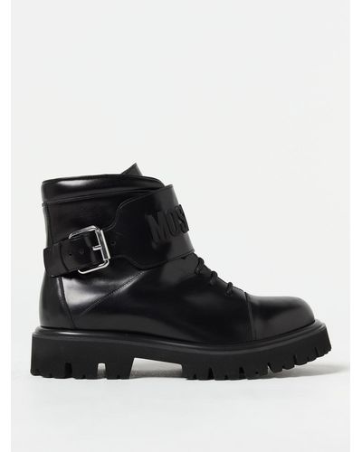Moschino Leather Combat Boots - Black