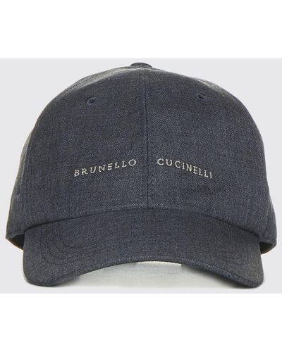 Brunello Cucinelli Cappello in lana vergine con logo - Blu