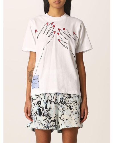 McQ Striae Cotton T-shirt With Hands Embroidery - White